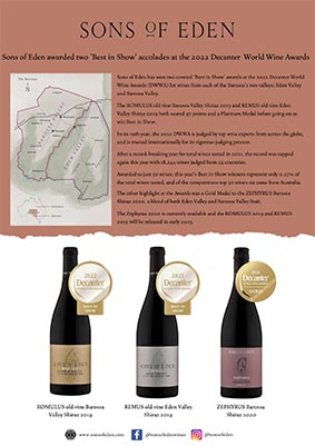 Sons of Eden awarded two 'Best in Show' accolades at the 2022 Decanter World Wine Awards
